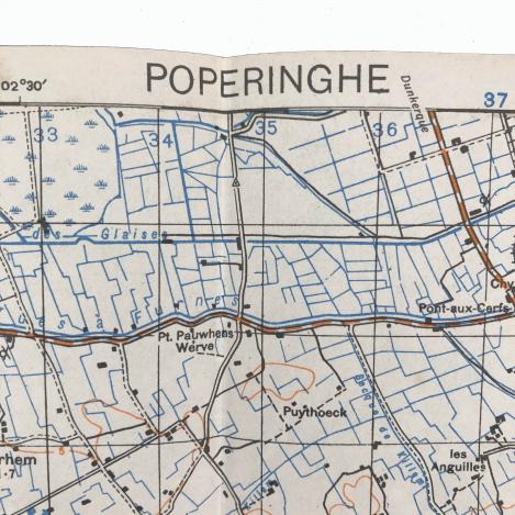 WW2 MAP - Poperinghe (Wormhout) Massacar