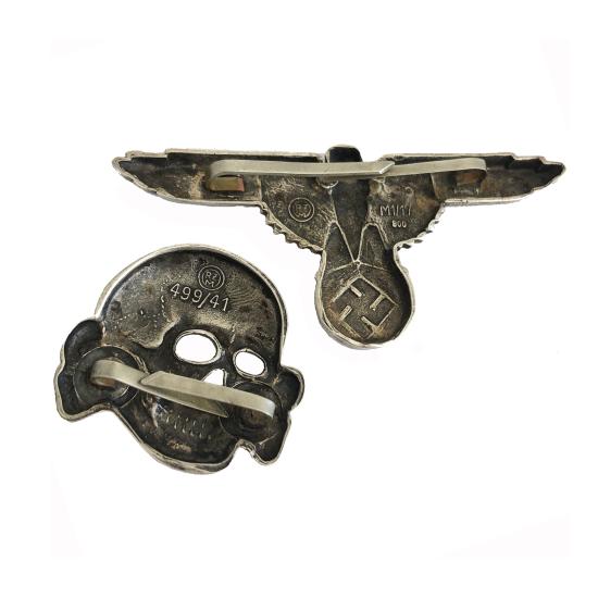 WW2 Solid Silver SS Officers Visor Cap Insignia