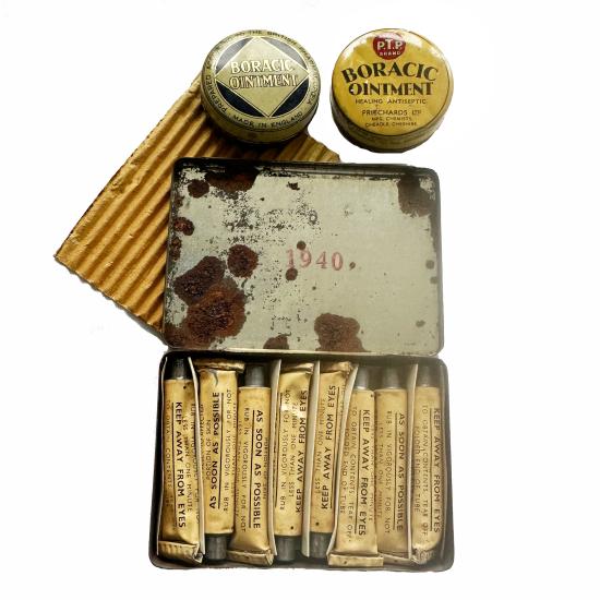 WW2 ARP Gas Ointment Tin Full & Boric Acid Tins